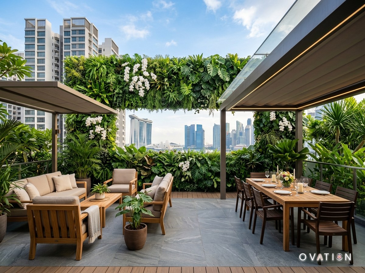 Sheltered Balcony & Terrace Green Wall - Ovation Singapore Artificial Green Wall